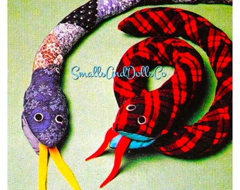 Vintage Sewing Pattern Large 48" Patchwork or Tartan Snake Soft Sculpture Toy Doll PDF Instant Digital Download Stuffed Reptile Animal