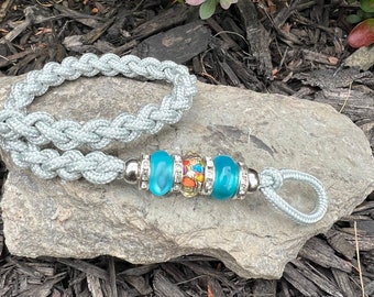 Dog Show Lead Heavy Weight Large Dog Grey Paracord Blue Beads