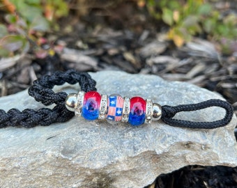 Dog Show Lead Heavy Weight Large Dog Paracord Patriotic Red White Blue Beads