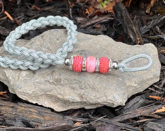 Dog Show Lead Heavy Weight Large Dog Grey Paracord Coral Berry Beads