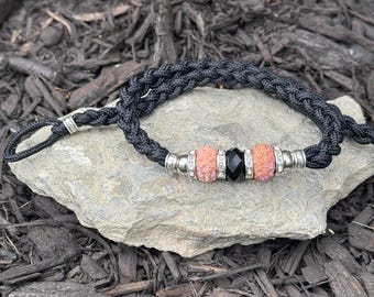 Beaded Dog Show Lead, Heavy Weight Paracord with Rose Beads