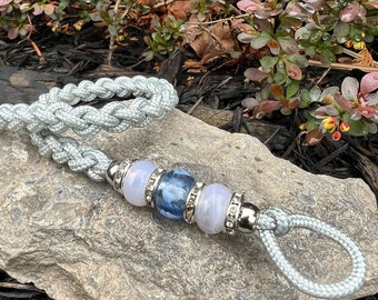 Dog Show Lead Heavy Weight Large Dog Grey Paracord Light Blue Glass Bead