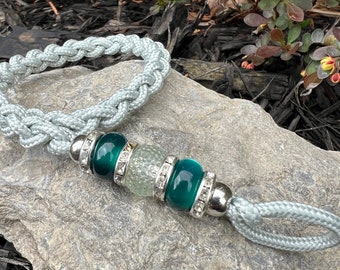 Dog Show Lead Heavy Weight Large Dog Grey Paracord Dark Teal Bead