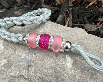 Dog Show Lead Heavy Weight Large Dog Grey Paracord Pink Berry Beads