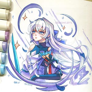 Custom Hand Drawn Copic Commission / Anime / Marker Commission / Traditional Art Commission  / OC / Christmas gift / Painting / Physical