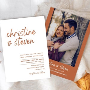Terracotta Wedding Photo Invitation Template | Terracotta Wedding Invite | Photo Wedding Invite | Editable Modern Wedding Invite