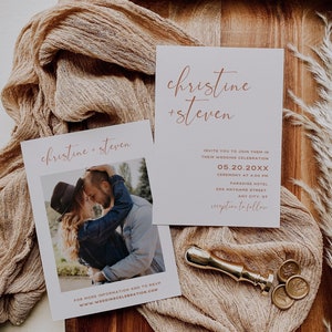 Minimalist Wedding Invitation Template | Terracotta Wedding Invite | Photo Wedding Invite | Editable Modern Wedding Invite