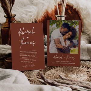 Minimalist Wedding Invitation Template | Burnt Orange Wedding Invite | Photo Wedding Invite | Editable Modern Wedding Invite