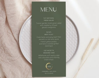 Modelo de menu de casamento minimalista | Menu de casamento verde sálvia | Menu de casamento Boho moderno | Modelo de menu editável