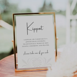 Kippot Sign, Jewish Wedding Yarmulke Basket, Bar Mitzvah DIY Printable Template Available, Digital version for printing at home
