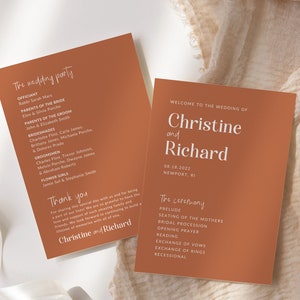 Minimalist Wedding Program Template | Terracotta Wedding Program | Desert Wedding Program | Editable Program Template 5&quot; x 7&quot;