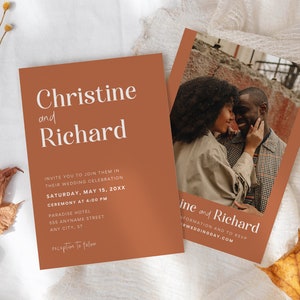 Terracotta Wedding | Wedding Invitation Template | Terracotta Wedding Invite | Photo Wedding Invite | Editable Modern Wedding Invite