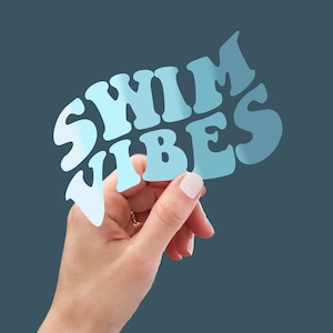 Blue swim vibes groovy sticker for swimmer, swim coaches, swim parents, etc. aesthetic gift for athlete water bottle