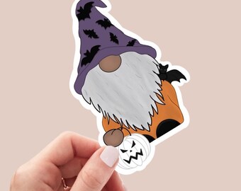 Trick or Treater Halloween Fall Gnome Sticker: apto para lavavajillas, adhesivo impermeable para computadora portátil, botella de agua, vaso, etc. regalos para ella