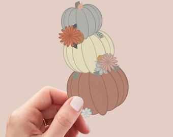 Stacked Pumpkin Fall Sticker - dishwasher safe, waterproof, aesthetic sticker for laptop, water bottle, tumbler, etc. gifts for her
