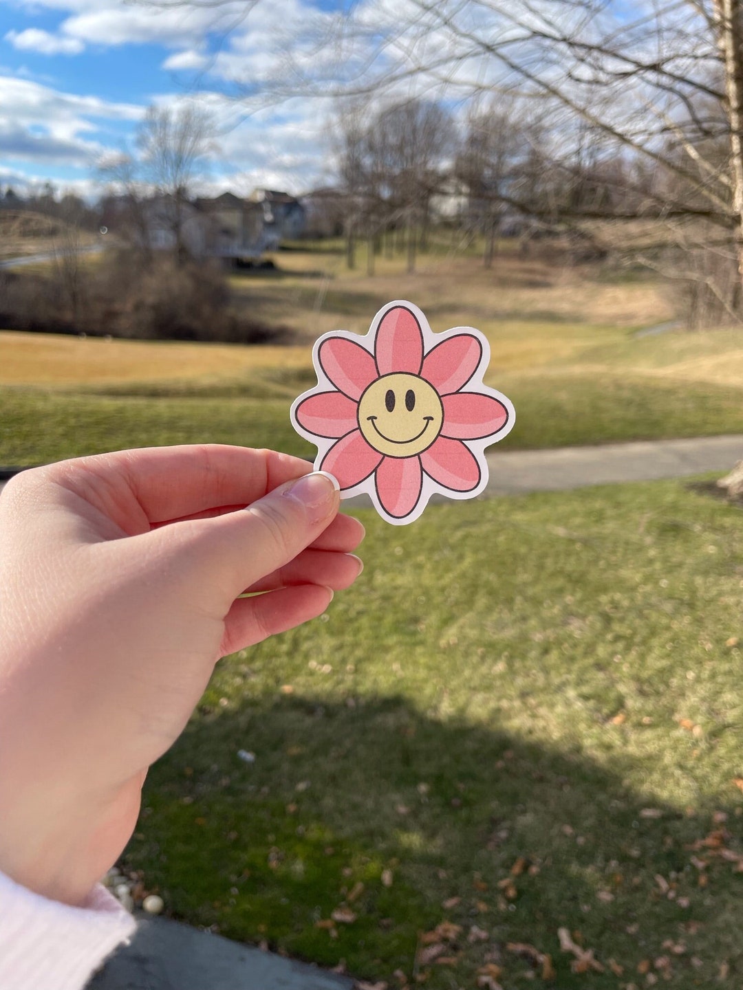 Pink Smiley Face Daisy Sticker - Etsy