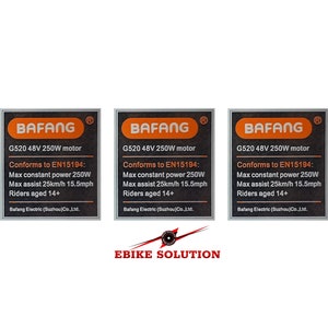 eBike 3x sticker decal 250W &#39;road legal&#39; for Bafang G520 (M500) electric motors
