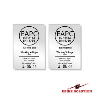 Ebike Solution 3x EAPC 36v 250w, 48v 250w 15.5mph EBike Legal Motor Silver Sticker Decal Bycicle