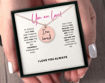 Affirmation Necklace for Women, 18k Rose Gold-Plated Stainless Steel  "I am Loved" Pendant, Adjustable Chain, Christmas and Birthday Gift