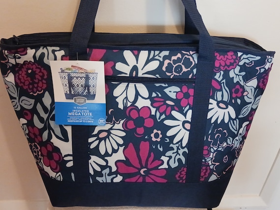 12 Gallons Mega Tote Insulated Navy/pink Flowers Bag, for Outdoor