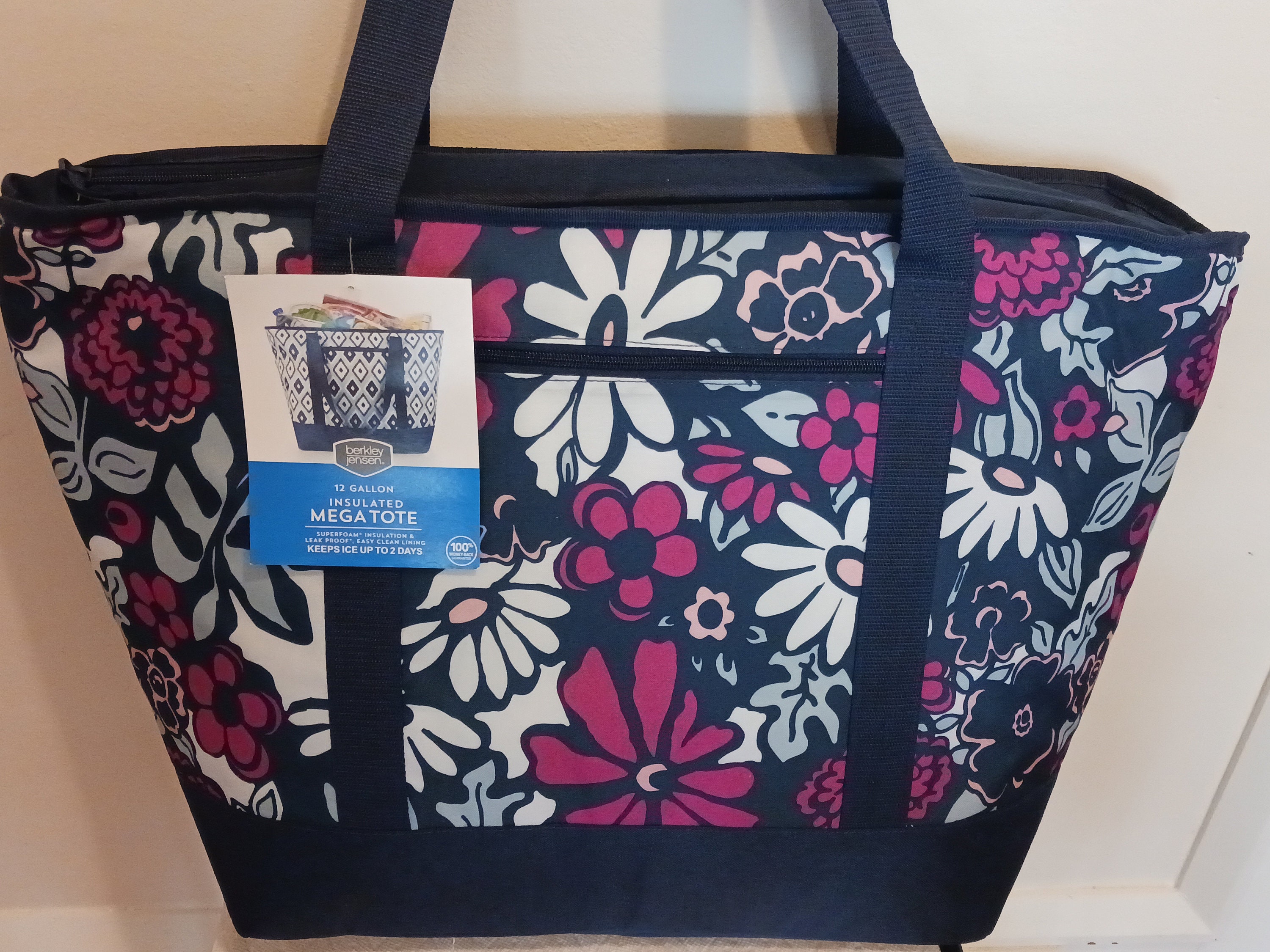 12 Gallons Mega Tote Insulated Navy/pink Flowers Bag, for