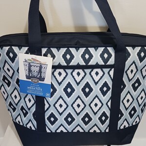 12 Gallons Mega Tote Insulated Navy/ White Aqua Bag, for Outdoor Picnic, Cooler Bag for camping, Sport, Beach, Travel, Fishing