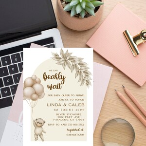Editable Baby Shower Digital Download, Teddy Bear Balloon Neutral Invite