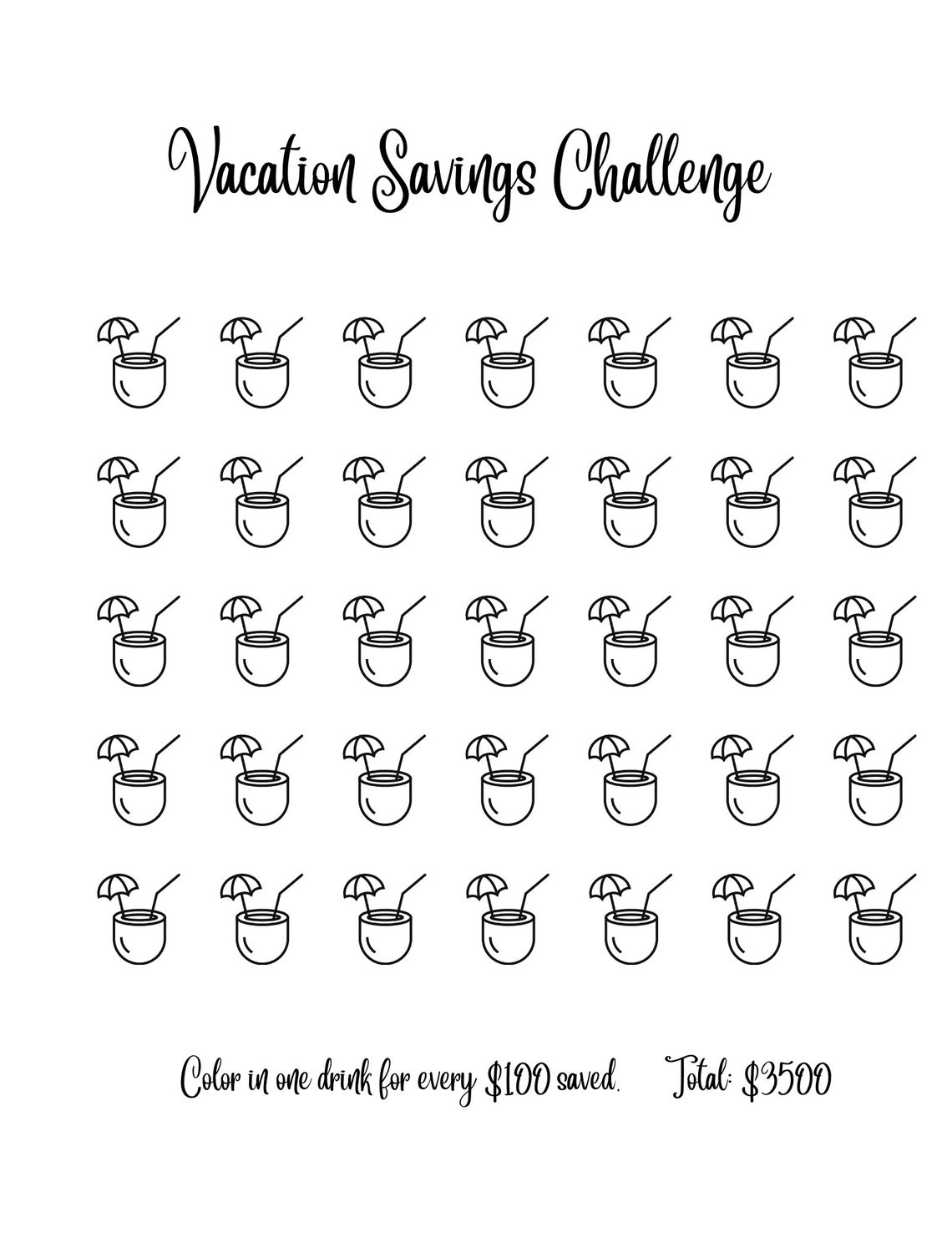 Printable Vacation Savings Challenge - Etsy
