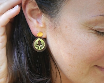 Walnut Wood Earrings, handmade, French craftsmanship