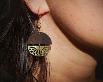 Walnut Wood Earrings, handmade, French craftsmanship