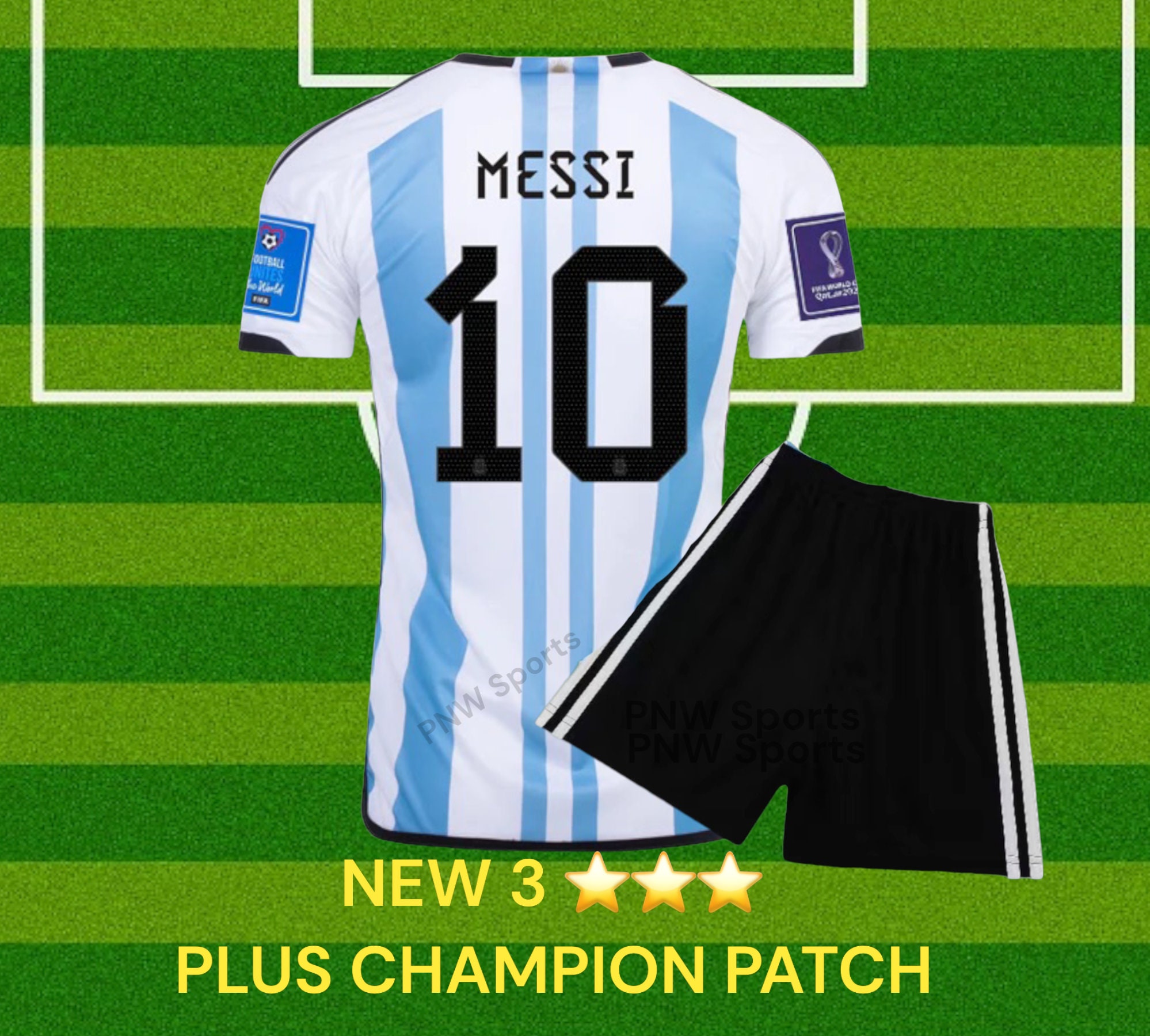 NEW 3 Star Messi Kids Jersey Set Soccer Kit World Cup Uniform