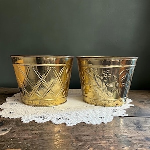 Vintage Gold Brass Cachepot Planter Pot, Retro Plant Holder, Midcentury Boho Hollywood Regency