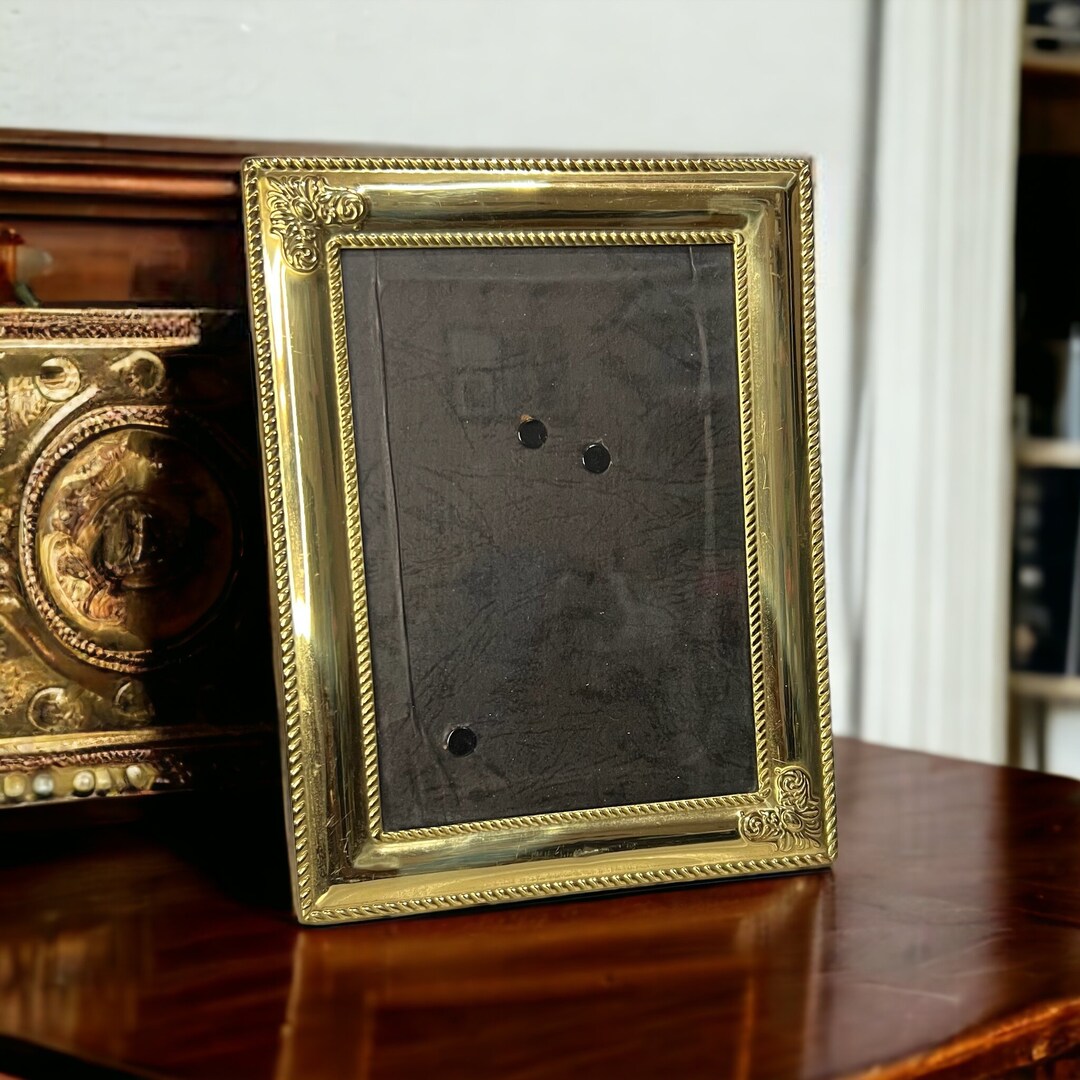 Vintage 5x7 Polished Brass Picture Frame With Ornate Corners Etsy