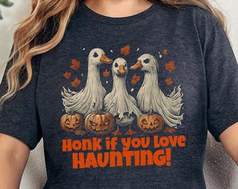 Maglietta "Honk if you Love Haunting Goose", divertente maglietta "Oke Halloween", maglietta "Oke Spettrale", simpatica maglietta di Halloween, maglietta "Fantasma di Halloween"
