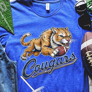Cougars Football Shirt, Cougar Mascot Tshirt, Cougar Mascot Shirt, Go Cougars, Retro Mascot Shirt, Vintage Mascot Shirt, Cougar Game Day Tee
