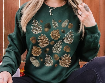Pinecone Sweatshirt, Acorn Sweatshirt, Evergreen Sweatshirt, Women's Fall Sweatshirt, Cottagecore Fall Sweatshirt, Winter Sweater