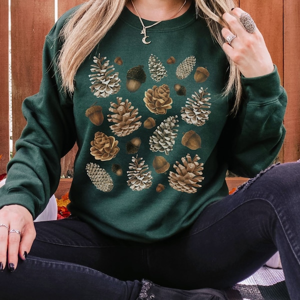Pinecone Sweatshirt, Acorn Sweatshirt, Evergreen Sweatshirt, Women's Fall Sweatshirt, Cottagecore Fall Sweatshirt, Winter Sweater