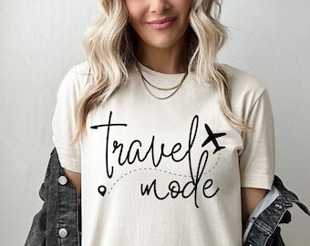 Camiseta de modo viajero, camiseta de viaje, regalo para viajero, modo vacaciones, camiseta de vacaciones, viaje de chicas, modo vacaciones, regalo de viaje, modo avión