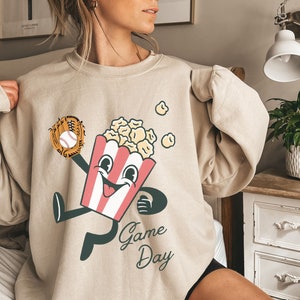 Game Day Baseball Sweatshirt, Baseball Sweatshirt, Baseball Mom Sweatshirt, Retro Baseball Shirt, Retro Baseball Mom Shirt, Popcorn Shirt