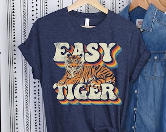 Easy Tiger Shirt, Tshirt Tigre, Camicia Tigre Retrò, Camicia Retrò, Camicia Stressata, Camicia Hippie, Vibrazioni Hippie, Regalo Amante della Tigre, Oversize