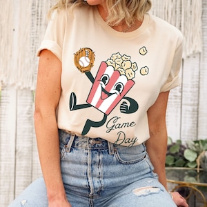 Game Day Baseball Shirt, Baseball TShirt, Baseball Mom Shirt, Retro Baseball Shirt, Retro Popcorn Shirt, Oversized Tee, School Spirit Gear