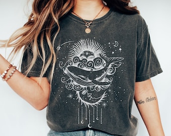Celestial Shirt, Whale Shirt, Moon Shirt, Sun TShirt, Astrology Shirt, Astronomy Gifts, Comfort Colors, Boho Shirt, Oversized, Vintage