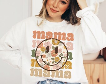 Bloemen Mama Sweatshirt, Retro Mama Shirt, Boho Mama Shirt, Nieuwe Mama Cadeau, Sweatshirt voor moeder, Schattig Moeder Shirt, Mama Shirt, Retro Moeder Cadeau