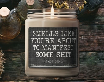 Vela de manifestação, velas de bruxa, decoração de bruxa, presentes de bruxa, velas de bruxa, velas de cera de soja, velas engraçadas para mulheres, fases da lua