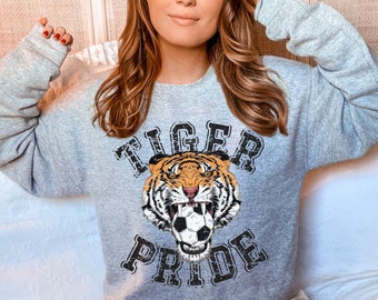 Tiger Soccer Sweatshirt, Tiger Soccer Shirts, Tiger Shirt, Tiger Mom, Tiger Pride Crew Neck, Team Mascot Shirt, Mascot Shirt, Team Shirts