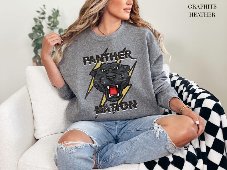 Panther SweatShirt, School Spirit SweatShirts, Panther Mascot Shirt, Panther Football Mom, Panther Football Sweatshirt, Distressed Pullover image 7