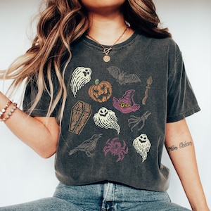 Retro Halloween Comfort Colors Shirt, Halloween Doodles, Vintage Ghost Halloween Shirt, Witch Shirt, Retro Fall Shirt, Fall Shirt