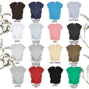 May include: A selection of 15 different coloured t-shirts, including brown, navy, aqua, light blue, white, ice blue, pink, dark grey heather, ash, athletic heather, soft cream, olive, silver, red, black, and kelly.