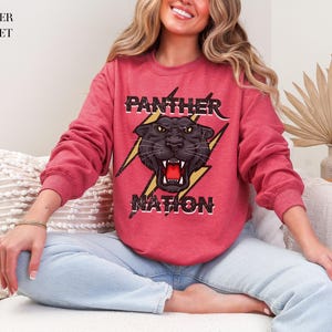 Panther SweatShirt, School Spirit SweatShirts, Panther Mascot Shirt, Panther Football Mom, Panther Football Sweatshirt, Distressed Pullover image 4