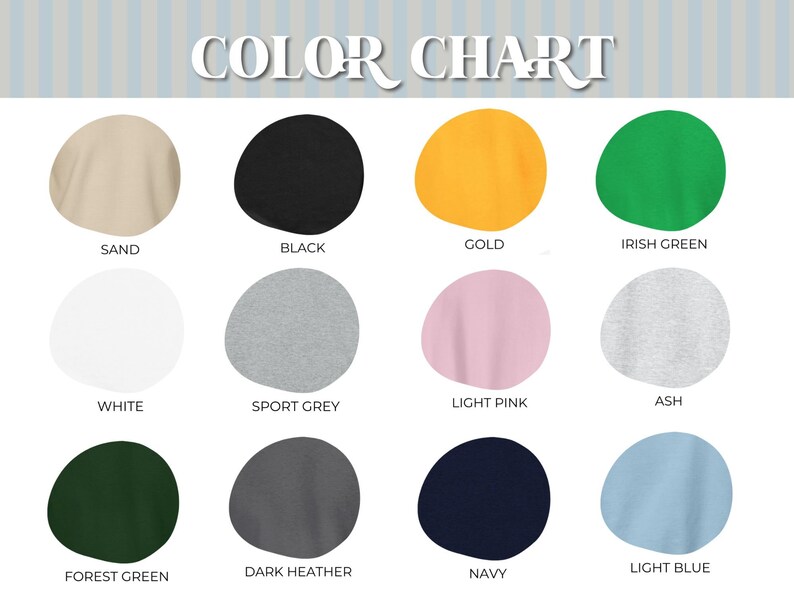 Puede incluir: Carta de colores que muestra 12 muestras de tela de diferentes colores. Los colores son: Arena, Negro, Oro, Verde irland&eacute;s, Blanco, Gris deportivo, Rosa claro, Ceniza, Verde bosque, Gris oscuro, Azul marino y Azul claro.